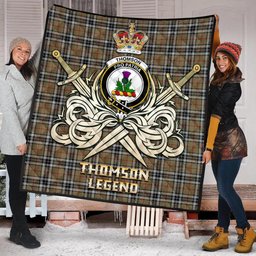 ScotsTee Shop Scottish Thomson Camel Clan Crest Tartan Quilt The Golden Sword of Courageous Legacy Quilt