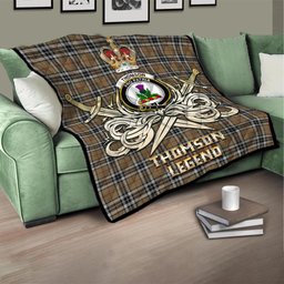 ScotsTee Shop Scottish Thomson Camel Clan Crest Tartan Quilt The Golden Sword of Courageous Legacy Quilt