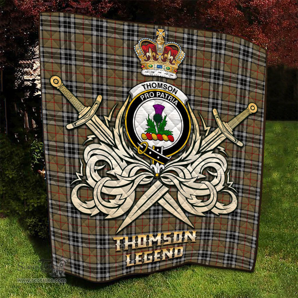 ScotsTee Shop Scottish Thomson Camel Clan Crest Tartan Quilt The Golden Sword of Courageous Legacy Quilt