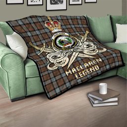ScotsTee Shop Scottish MacLaren Weathered Clan Crest Tartan Quilt The Golden Sword of Courageous Legacy Quilt