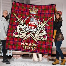 ScotsTee Shop Scottish MacRow Clan Crest Tartan Quilt The Golden Sword of Courageous Legacy Quilt