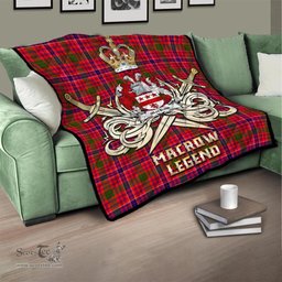 ScotsTee Shop Scottish MacRow Clan Crest Tartan Quilt The Golden Sword of Courageous Legacy Quilt