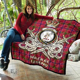 ScotsTee Shop Scottish MacRae Modern Clan Crest Tartan Quilt The Golden Sword of Courageous Legacy Quilt