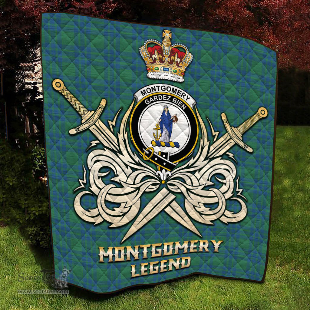 ScotsTee Shop Scottish Montgomery Ancient Clan Crest Tartan Quilt The Golden Sword of Courageous Legacy Quilt