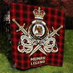 ScotsTee Shop Scottish Munro Black and Red Clan Crest Tartan Quilt The Golden Sword of Courageous Legacy Quilt