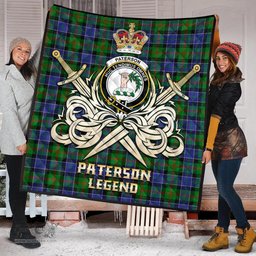ScotsTee Shop Scottish Paterson Clan Crest Tartan Quilt The Golden Sword of Courageous Legacy Quilt