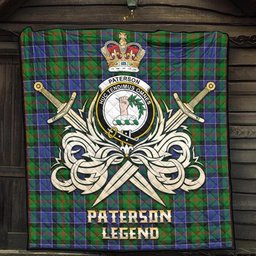 ScotsTee Shop Scottish Paterson Clan Crest Tartan Quilt The Golden Sword of Courageous Legacy Quilt