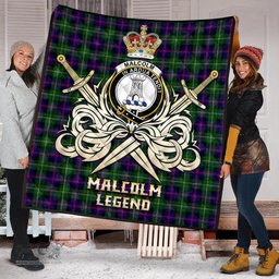 ScotsTee Shop Scottish Malcolm Clan Crest Tartan Quilt The Golden Sword of Courageous Legacy Quilt