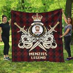 ScotsTee Shop Scottish Menzies Hunting Clan Crest Tartan Quilt The Golden Sword of Courageous Legacy Quilt
