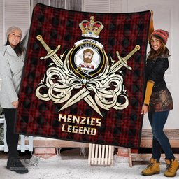ScotsTee Shop Scottish Menzies Hunting Clan Crest Tartan Quilt The Golden Sword of Courageous Legacy Quilt
