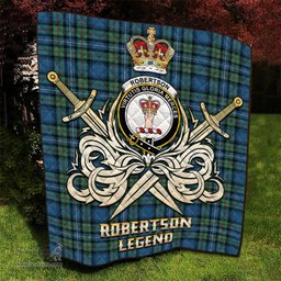ScotsTee Shop Scottish Robertson Hunting Ancient Clan Crest Tartan Quilt The Golden Sword of Courageous Legacy Quilt