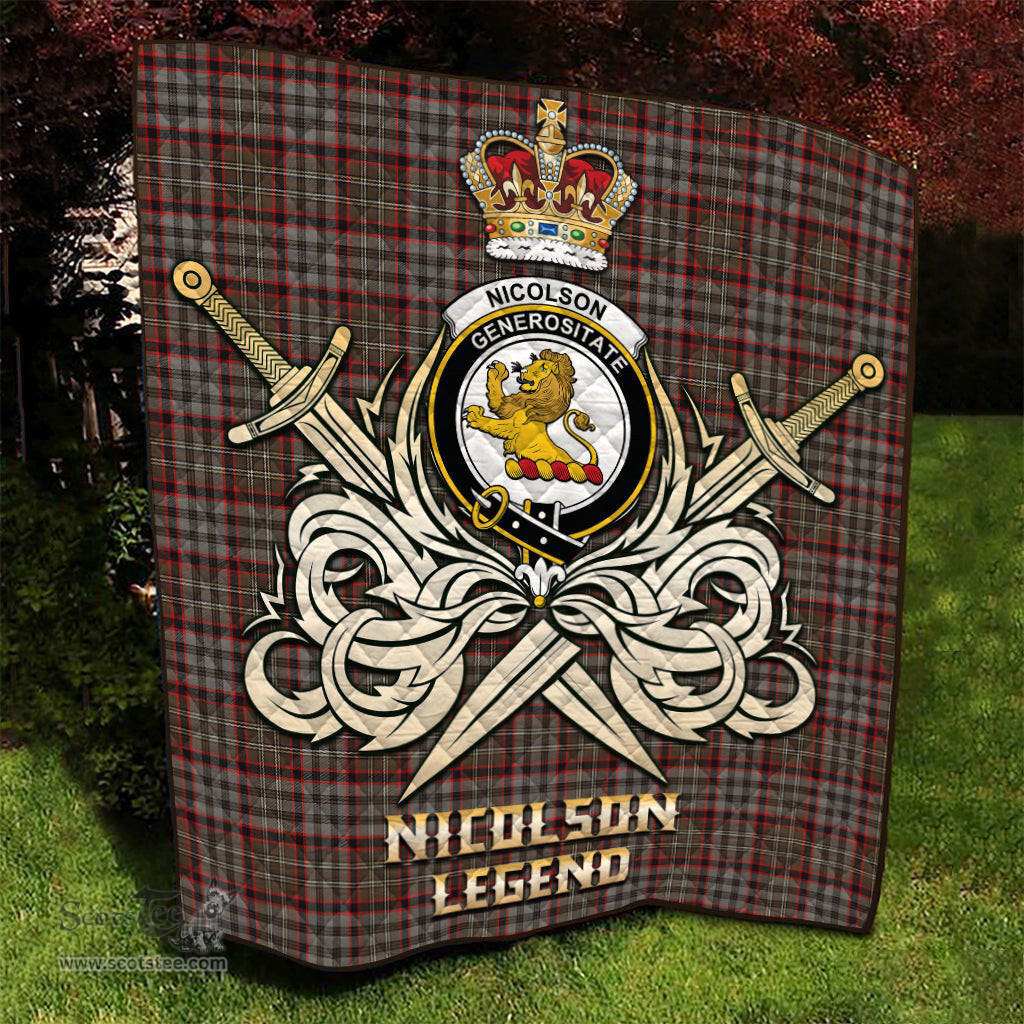 ScotsTee Shop Scottish Nicolson Hunting Weathered Clan Crest Tartan Quilt The Golden Sword of Courageous Legacy Quilt