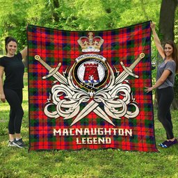 ScotsTee Shop Scottish MacNaughton Modern Clan Crest Tartan Quilt The Golden Sword of Courageous Legacy Quilt