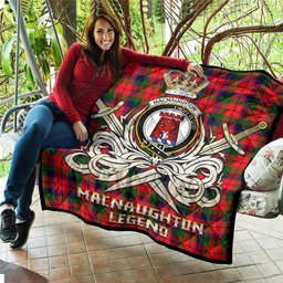 ScotsTee Shop Scottish MacNaughton Modern Clan Crest Tartan Quilt The Golden Sword of Courageous Legacy Quilt
