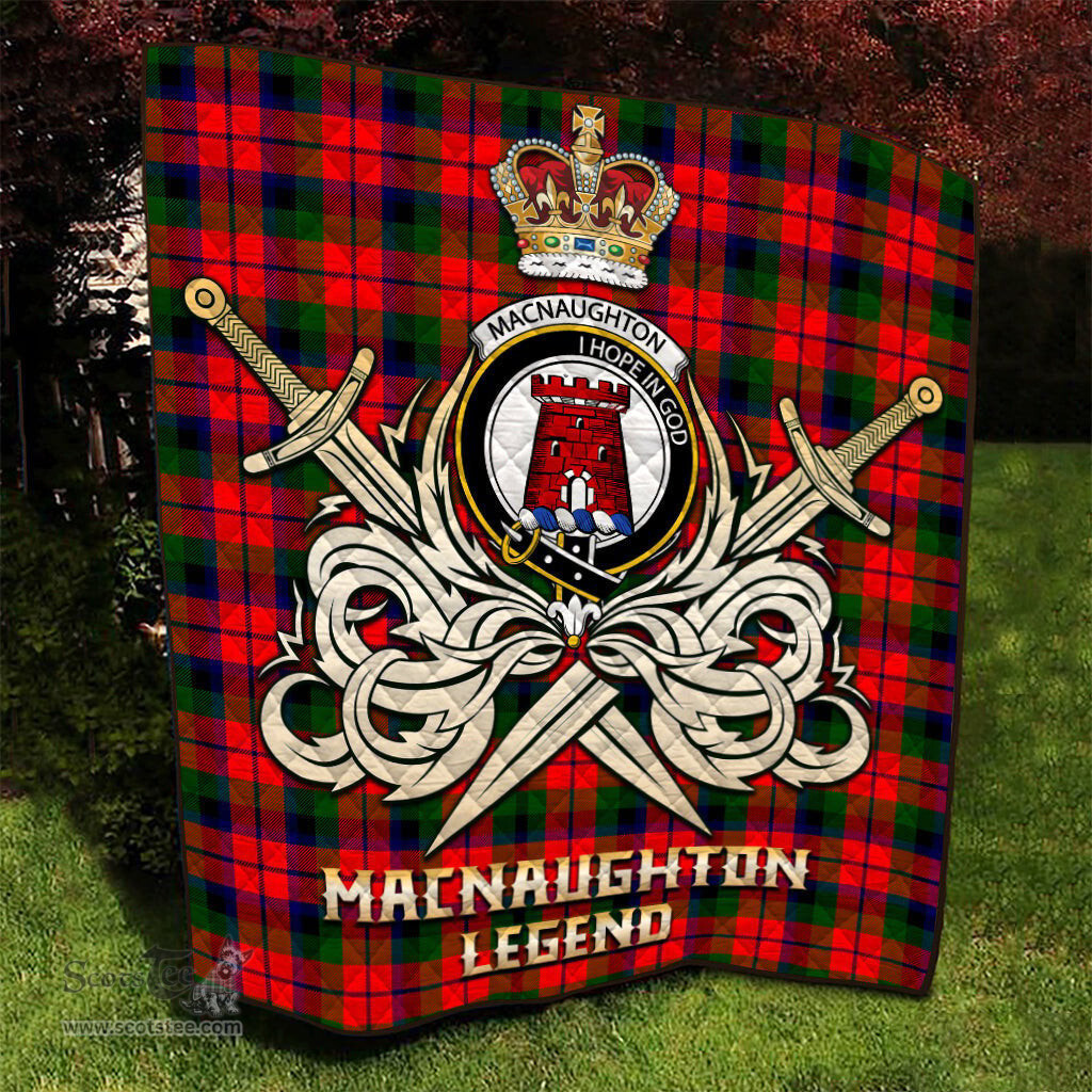 ScotsTee Shop Scottish MacNaughton Modern Clan Crest Tartan Quilt The Golden Sword of Courageous Legacy Quilt
