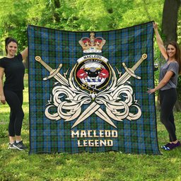 ScotsTee Shop Scottish MacLeod Green Clan Crest Tartan Quilt The Golden Sword of Courageous Legacy Quilt