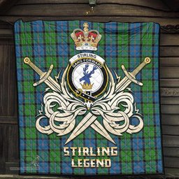ScotsTee Shop Scottish Stirling Clan Crest Tartan Quilt The Golden Sword of Courageous Legacy Quilt