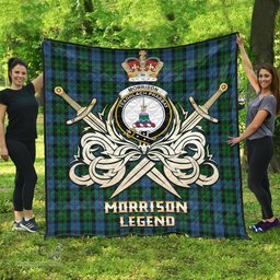 ScotsTee Shop Scottish Morrison Society Clan Crest Tartan Quilt The Golden Sword of Courageous Legacy Quilt