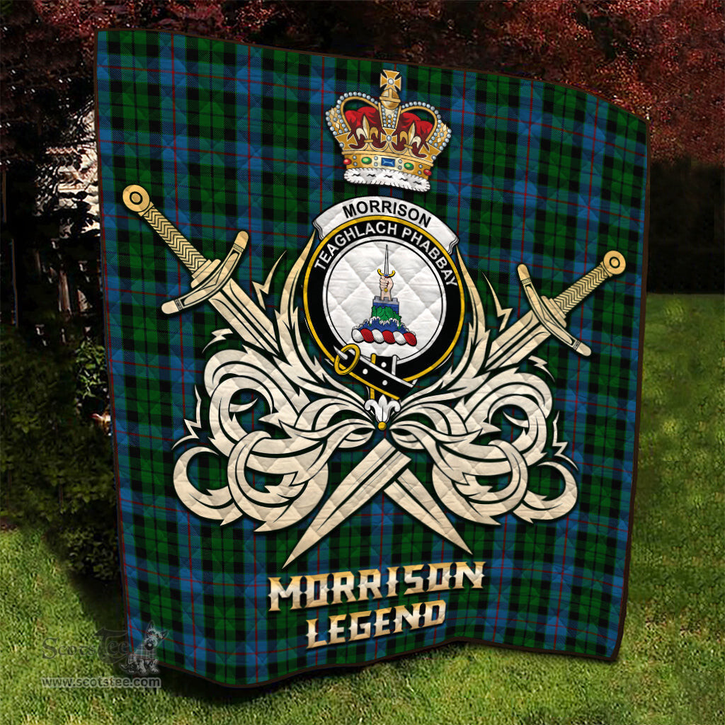 ScotsTee Shop Scottish Morrison Society Clan Crest Tartan Quilt The Golden Sword of Courageous Legacy Quilt