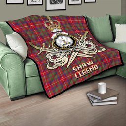 ScotsTee Shop Scottish Shaw Red Modern Clan Crest Tartan Quilt The Golden Sword of Courageous Legacy Quilt