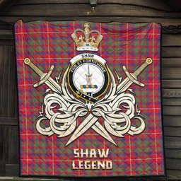ScotsTee Shop Scottish Shaw Red Modern Clan Crest Tartan Quilt The Golden Sword of Courageous Legacy Quilt