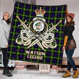 ScotsTee Shop Scottish Watson Modern Clan Crest Tartan Quilt The Golden Sword of Courageous Legacy Quilt