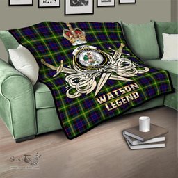 ScotsTee Shop Scottish Watson Modern Clan Crest Tartan Quilt The Golden Sword of Courageous Legacy Quilt