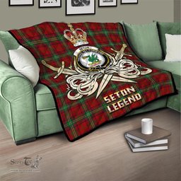 ScotsTee Shop Scottish Seton Clan Crest Tartan Quilt The Golden Sword of Courageous Legacy Quilt