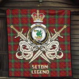 ScotsTee Shop Scottish Seton Clan Crest Tartan Quilt The Golden Sword of Courageous Legacy Quilt