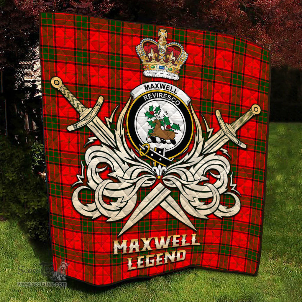 ScotsTee Shop Scottish Maxwell Modern Clan Crest Tartan Quilt The Golden Sword of Courageous Legacy Quilt