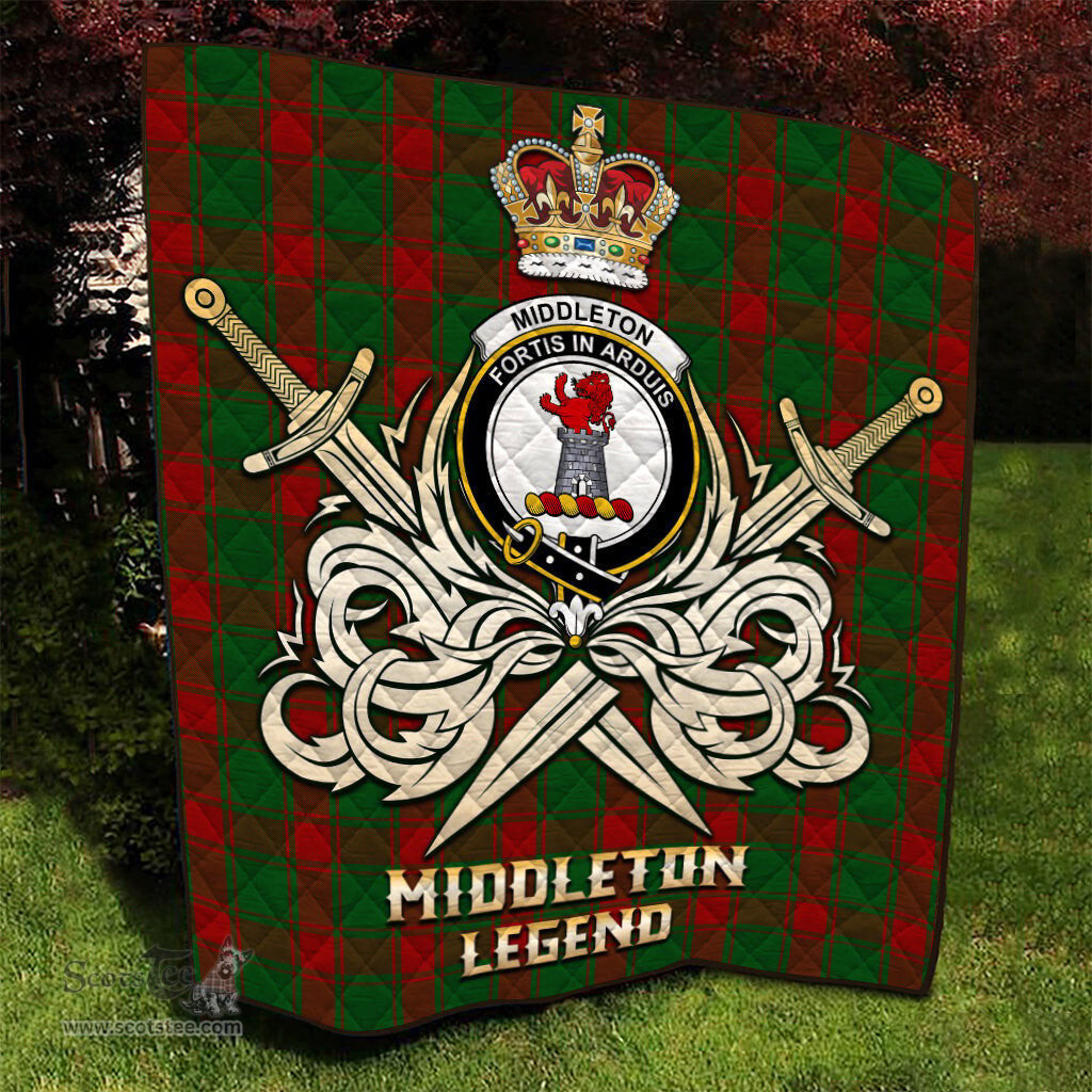 ScotsTee Shop Scottish Middleton Clan Crest Tartan Quilt The Golden Sword of Courageous Legacy Quilt