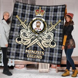 ScotsTee Shop Scottish Menzies Black Dress Clan Crest Tartan Quilt The Golden Sword of Courageous Legacy Quilt