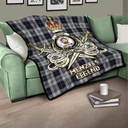 ScotsTee Shop Scottish Menzies Black Dress Clan Crest Tartan Quilt The Golden Sword of Courageous Legacy Quilt