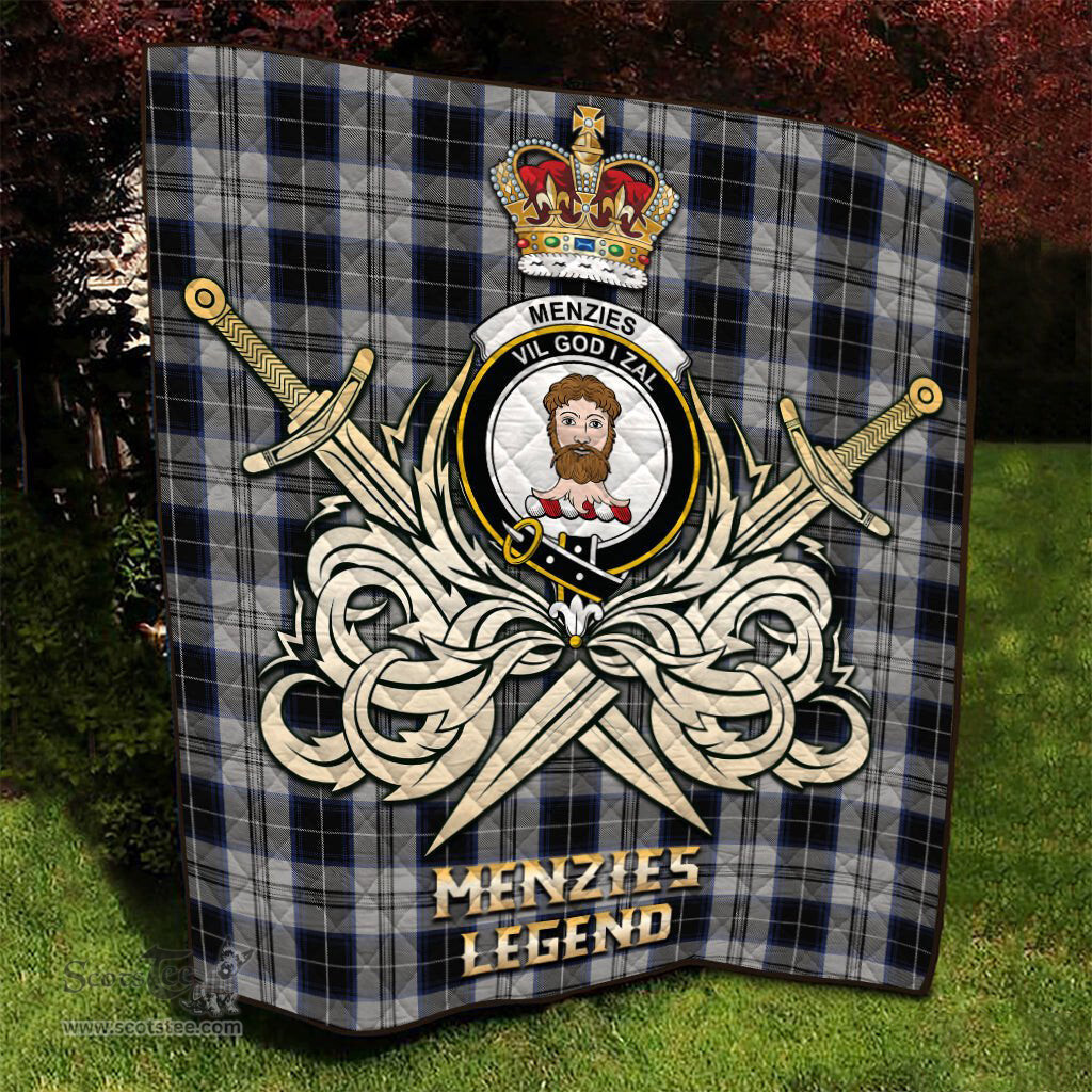 ScotsTee Shop Scottish Menzies Black Dress Clan Crest Tartan Quilt The Golden Sword of Courageous Legacy Quilt