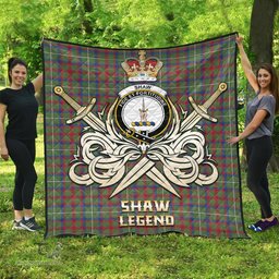 ScotsTee Shop Scottish Shaw Green Modern Clan Crest Tartan Quilt The Golden Sword of Courageous Legacy Quilt