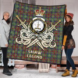 ScotsTee Shop Scottish Shaw Green Modern Clan Crest Tartan Quilt The Golden Sword of Courageous Legacy Quilt