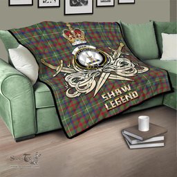 ScotsTee Shop Scottish Shaw Green Modern Clan Crest Tartan Quilt The Golden Sword of Courageous Legacy Quilt