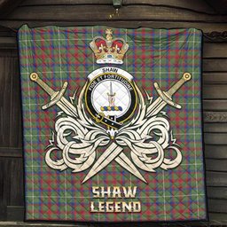 ScotsTee Shop Scottish Shaw Green Modern Clan Crest Tartan Quilt The Golden Sword of Courageous Legacy Quilt
