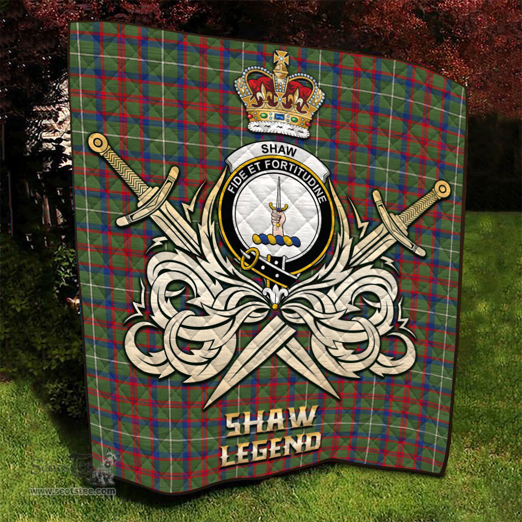 ScotsTee Shop Scottish Shaw Green Modern Clan Crest Tartan Quilt The Golden Sword of Courageous Legacy Quilt