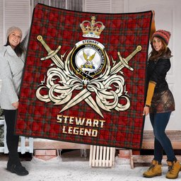 ScotsTee Shop Scottish Stewart of Galloway Clan Crest Tartan Quilt The Golden Sword of Courageous Legacy Quilt