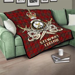 ScotsTee Shop Scottish Stewart of Galloway Clan Crest Tartan Quilt The Golden Sword of Courageous Legacy Quilt