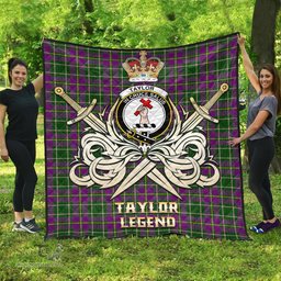 ScotsTee Shop Scottish Taylor Clan Crest Tartan Quilt The Golden Sword of Courageous Legacy Quilt