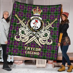 ScotsTee Shop Scottish Taylor Clan Crest Tartan Quilt The Golden Sword of Courageous Legacy Quilt