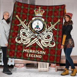 ScotsTee Shop Scottish Morrison Clan Crest Tartan Quilt The Golden Sword of Courageous Legacy Quilt