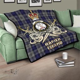 ScotsTee Shop Scottish Napier Clan Crest Tartan Quilt The Golden Sword of Courageous Legacy Quilt