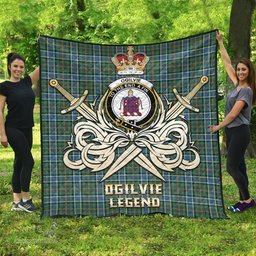 ScotsTee Shop Scottish Ogilvie (Ogilvy) Hunting Ancient Clan Crest Tartan Quilt The Golden Sword of Courageous Legacy Quilt