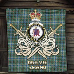 ScotsTee Shop Scottish Ogilvie (Ogilvy) Hunting Ancient Clan Crest Tartan Quilt The Golden Sword of Courageous Legacy Quilt