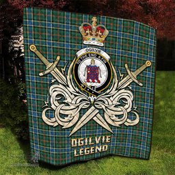 ScotsTee Shop Scottish Ogilvie (Ogilvy) Hunting Ancient Clan Crest Tartan Quilt The Golden Sword of Courageous Legacy Quilt