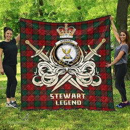 ScotsTee Shop Scottish Stewart of Atholl Clan Crest Tartan Quilt The Golden Sword of Courageous Legacy Quilt