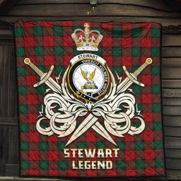 ScotsTee Shop Scottish Stewart of Atholl Clan Crest Tartan Quilt The Golden Sword of Courageous Legacy Quilt